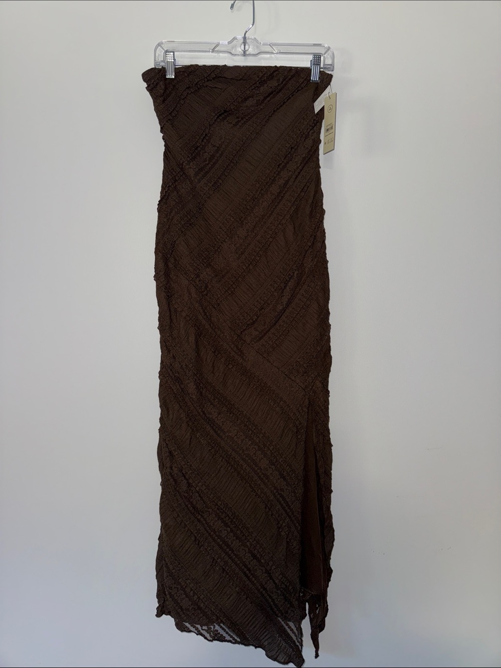 Brown Textured Maxi Skirt - Women's Stretch Waist